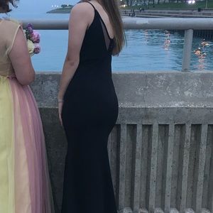 Black with mess detail prom dress.